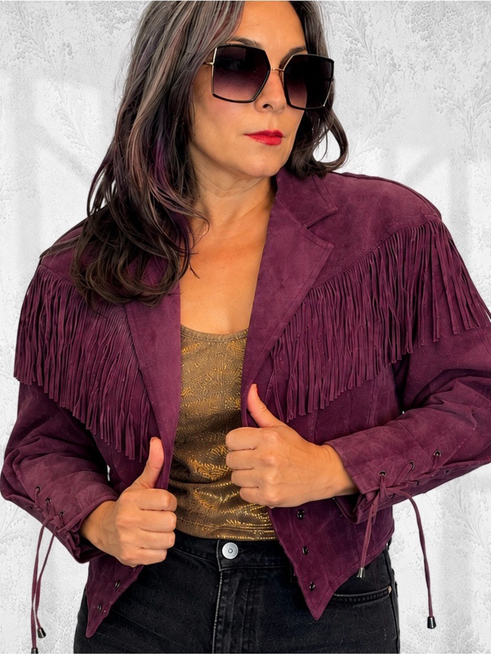 Vintage Arizona Jean Company Plum Suede Fringe Jacket L/XL